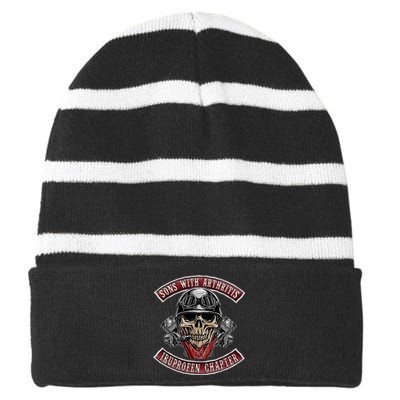 Sons With Arthritis Ibuprofen Chapter Funny Biker Skull Gift Striped Beanie with Solid Band