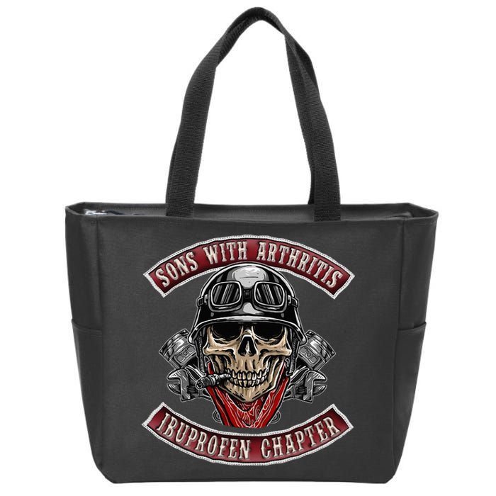 Sons With Arthritis Ibuprofen Chapter Funny Biker Skull Gift Zip Tote Bag