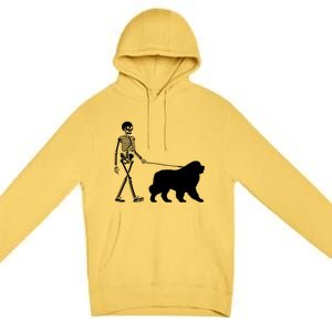 Skeleton Walking A Newfoundland Dog Halloween Outfit Premium Pullover Hoodie