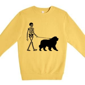 Skeleton Walking A Newfoundland Dog Halloween Outfit Premium Crewneck Sweatshirt