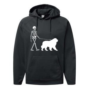 Skeleton Walking A Newfoundland Dog Halloween Outfit Performance Fleece Hoodie