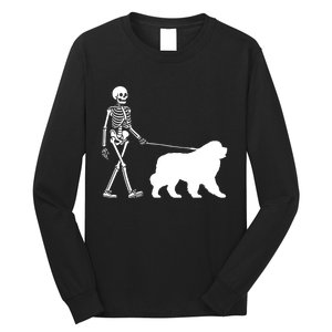 Skeleton Walking A Newfoundland Dog Halloween Outfit Long Sleeve Shirt