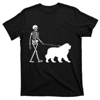 Skeleton Walking A Newfoundland Dog Halloween Outfit T-Shirt