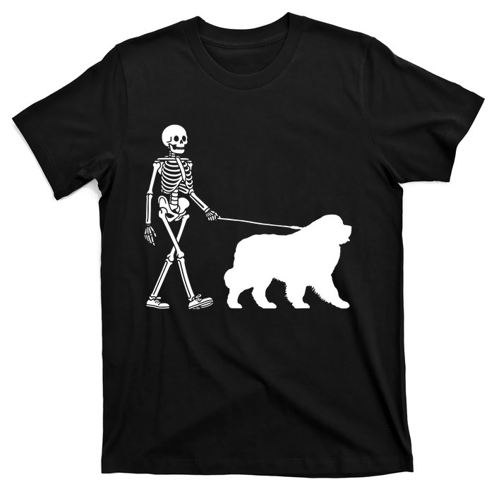 Skeleton Walking A Newfoundland Dog Halloween Outfit T-Shirt