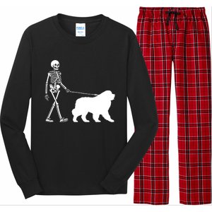 Skeleton Walking A Newfoundland Dog Halloween Outfit Long Sleeve Pajama Set