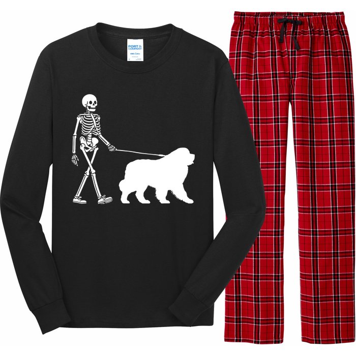 Skeleton Walking A Newfoundland Dog Halloween Outfit Long Sleeve Pajama Set