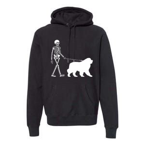 Skeleton Walking A Newfoundland Dog Halloween Outfit Premium Hoodie