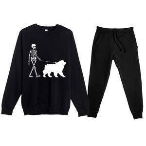 Skeleton Walking A Newfoundland Dog Halloween Outfit Premium Crewneck Sweatsuit Set