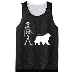 Skeleton Walking A Newfoundland Dog Halloween Outfit Mesh Reversible Basketball Jersey Tank