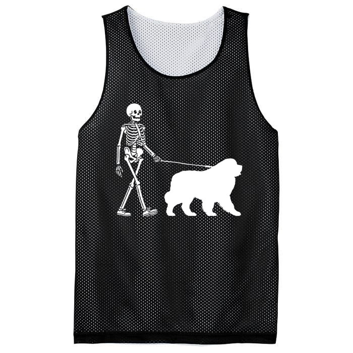 Skeleton Walking A Newfoundland Dog Halloween Outfit Mesh Reversible Basketball Jersey Tank