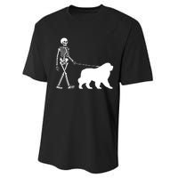 Skeleton Walking A Newfoundland Dog Halloween Outfit Performance Sprint T-Shirt