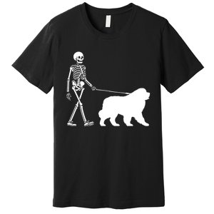 Skeleton Walking A Newfoundland Dog Halloween Outfit Premium T-Shirt