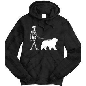 Skeleton Walking A Newfoundland Dog Halloween Outfit Tie Dye Hoodie