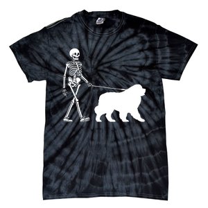 Skeleton Walking A Newfoundland Dog Halloween Outfit Tie-Dye T-Shirt