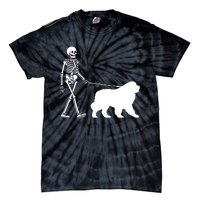 Skeleton Walking A Newfoundland Dog Halloween Outfit Tie-Dye T-Shirt