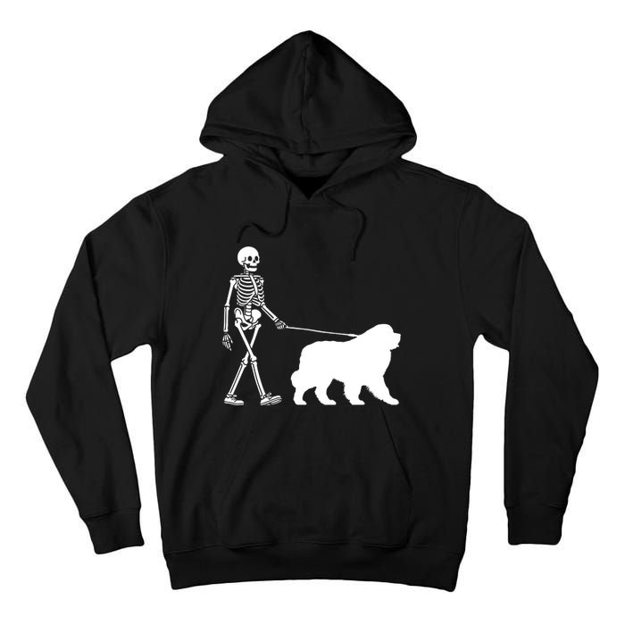 Skeleton Walking A Newfoundland Dog Halloween Outfit Tall Hoodie