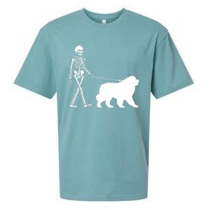 Skeleton Walking A Newfoundland Dog Halloween Outfit Sueded Cloud Jersey T-Shirt