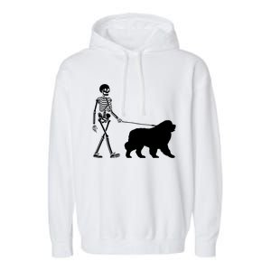 Skeleton Walking A Newfoundland Dog Halloween Outfit Garment-Dyed Fleece Hoodie