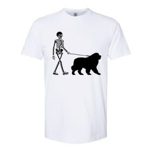 Skeleton Walking A Newfoundland Dog Halloween Outfit Softstyle CVC T-Shirt