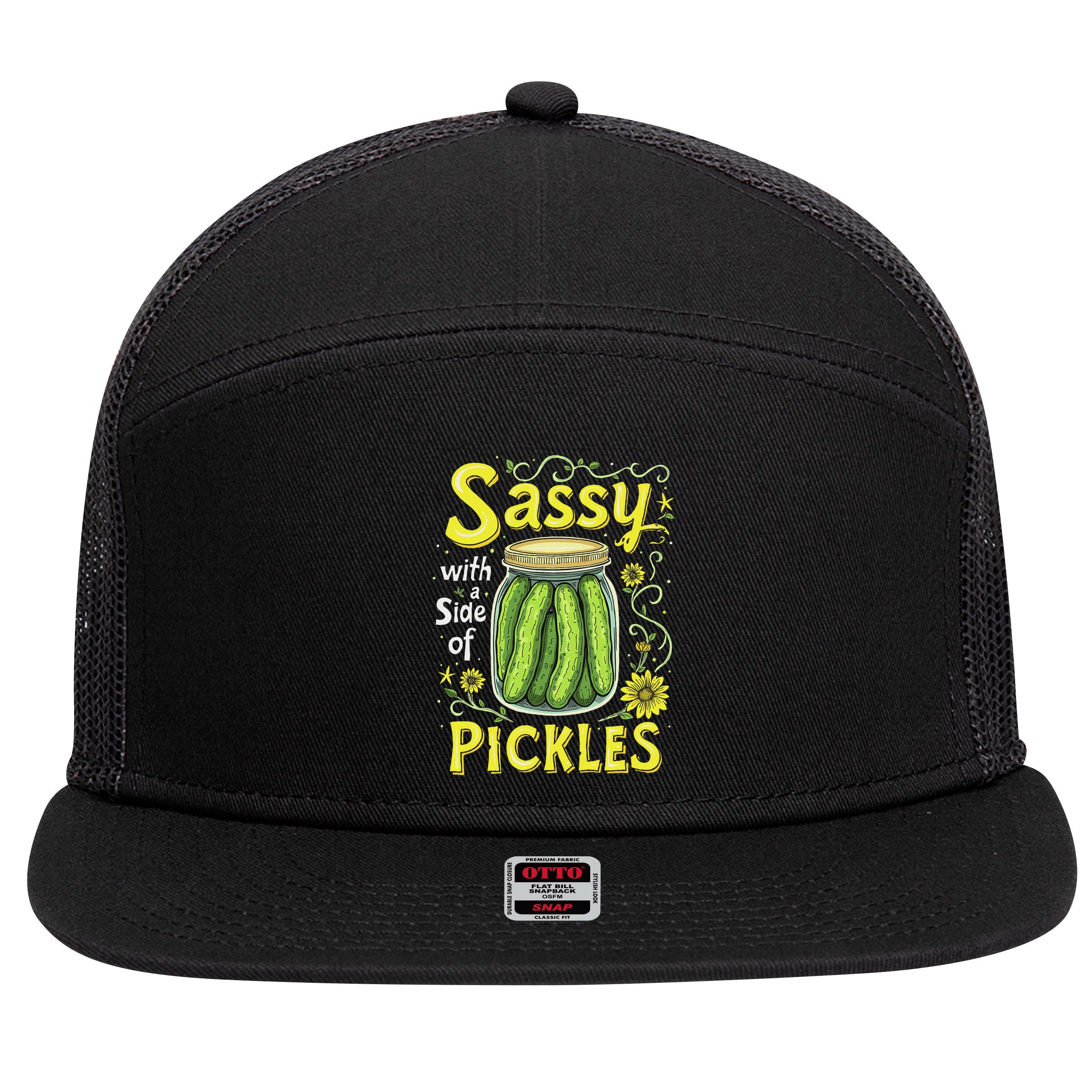 Sassy With A Side Of Pickles Trendy Pickle 7 Panel Mesh Trucker Snapback Hat