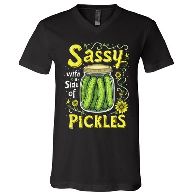 Sassy With A Side Of Pickles Trendy Pickle V-Neck T-Shirt