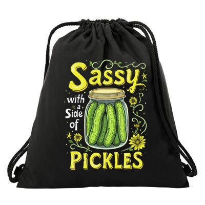 Sassy With A Side Of Pickles Trendy Pickle Drawstring Bag