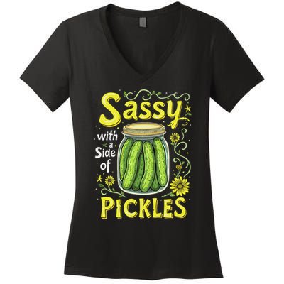 Sassy With A Side Of Pickles Trendy Pickle Women's V-Neck T-Shirt