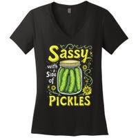 Sassy With A Side Of Pickles Trendy Pickle Women's V-Neck T-Shirt