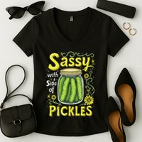 Sassy With A Side Of Pickles Trendy Pickle Women's V-Neck T-Shirt