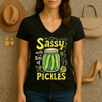 Sassy With A Side Of Pickles Trendy Pickle Women's V-Neck T-Shirt