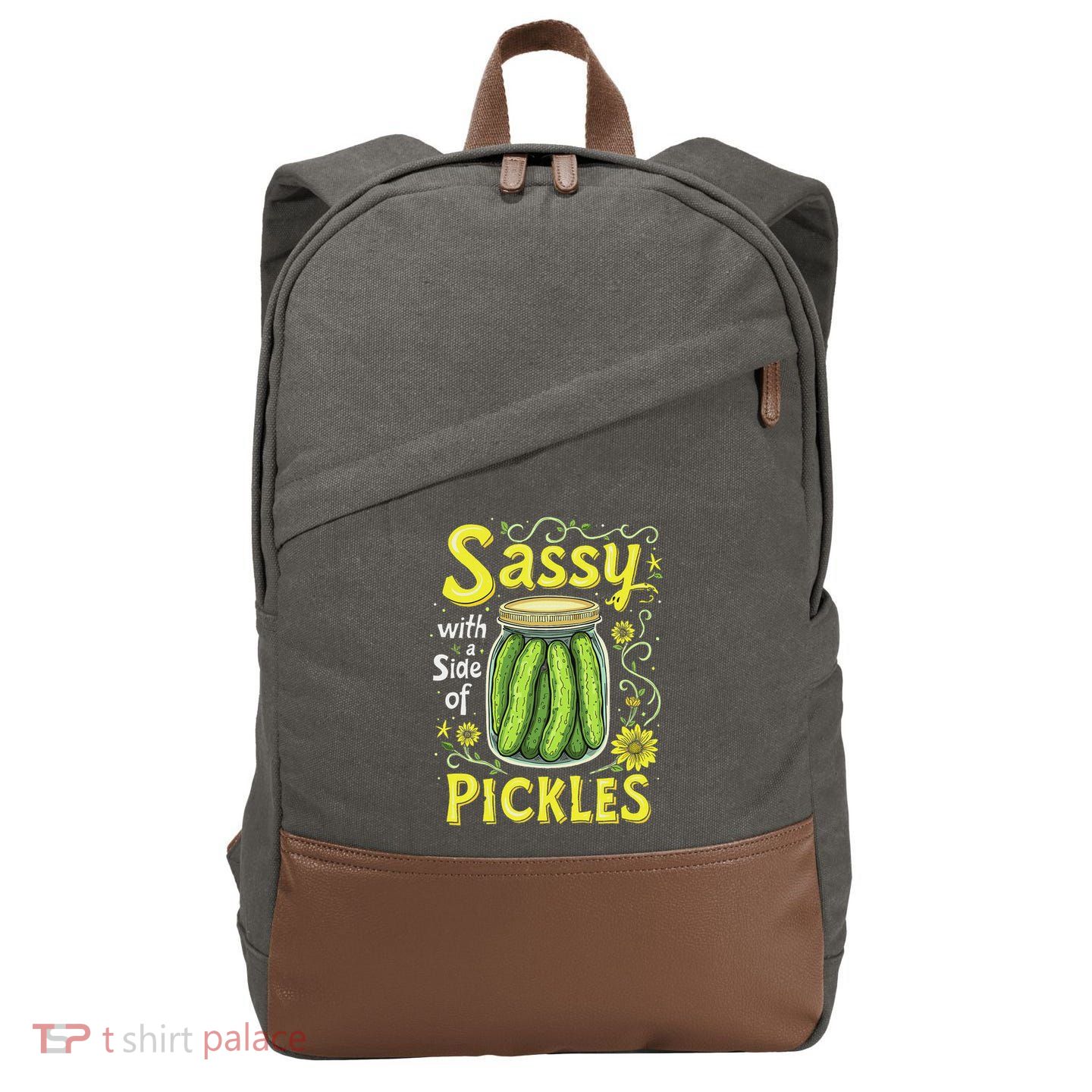 Sassy With A Side Of Pickles Trendy Pickle Cotton Canvas Backpack