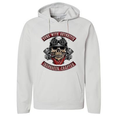 Sons With Arthritis Ibuprofen Chapter Funny Biker Skull Gift Performance Fleece Hoodie