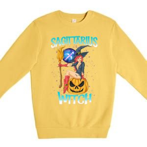 Sagittarius Witch And Cute Pumpkin And Astrology Gift Premium Crewneck Sweatshirt