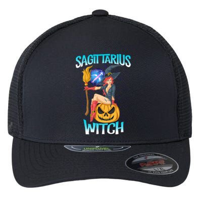 Sagittarius Witch And Cute Pumpkin And Astrology Gift Flexfit Unipanel Trucker Cap