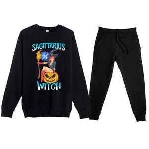 Sagittarius Witch And Cute Pumpkin And Astrology Gift Premium Crewneck Sweatsuit Set