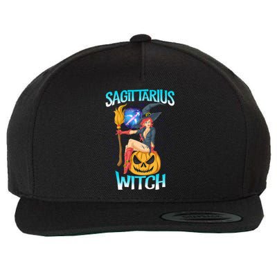 Sagittarius Witch And Cute Pumpkin And Astrology Gift Wool Snapback Cap