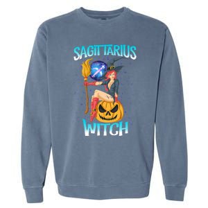 Sagittarius Witch And Cute Pumpkin And Astrology Gift Garment-Dyed Sweatshirt