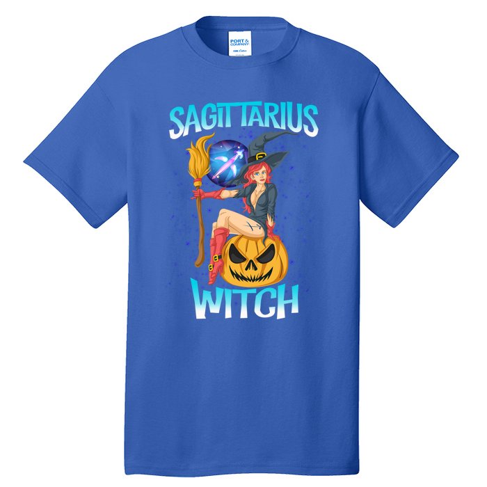 Sagittarius Witch And Cute Pumpkin And Astrology Gift Tall T-Shirt