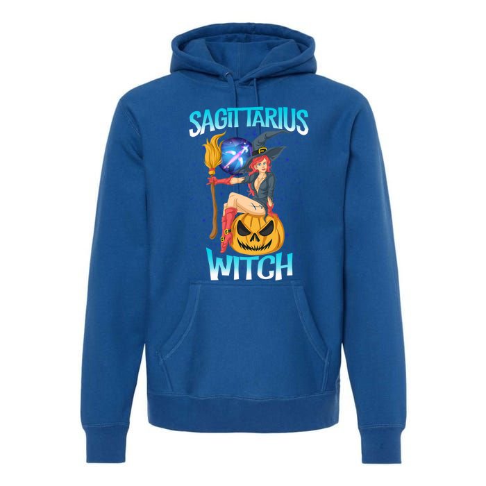 Sagittarius Witch And Cute Pumpkin And Astrology Gift Premium Hoodie