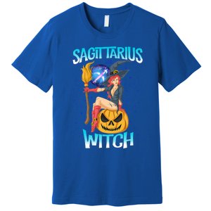 Sagittarius Witch And Cute Pumpkin And Astrology Gift Premium T-Shirt