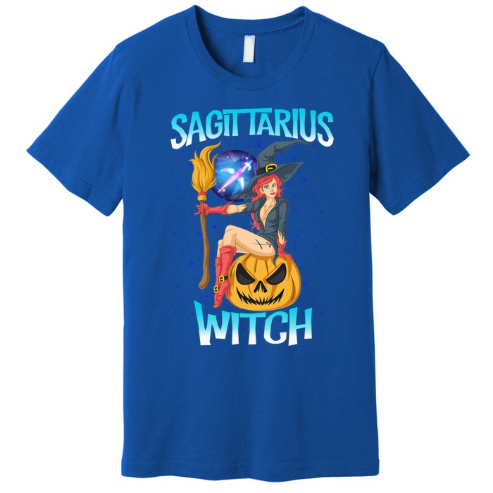 Sagittarius Witch And Cute Pumpkin And Astrology Gift Premium T-Shirt