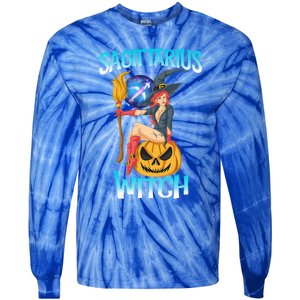 Sagittarius Witch And Cute Pumpkin And Astrology Gift Tie-Dye Long Sleeve Shirt