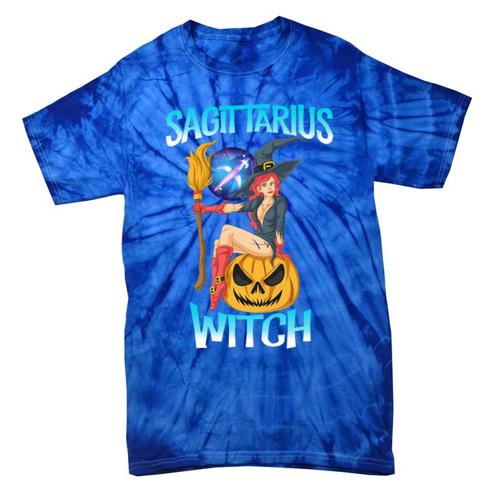 Sagittarius Witch And Cute Pumpkin And Astrology Gift Tie-Dye T-Shirt