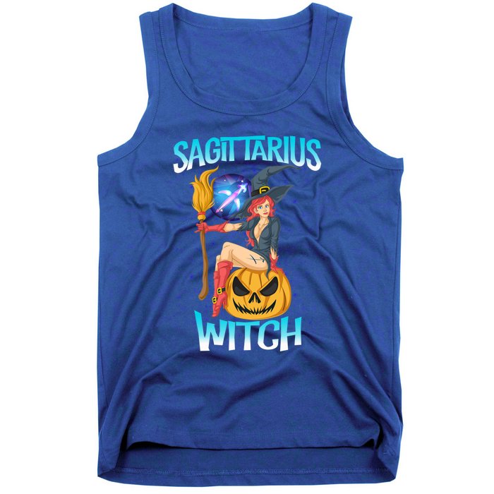 Sagittarius Witch And Cute Pumpkin And Astrology Gift Tank Top