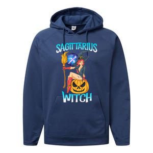 Sagittarius Witch And Cute Pumpkin And Astrology Gift Performance Fleece Hoodie