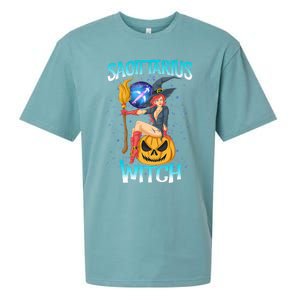 Sagittarius Witch And Cute Pumpkin And Astrology Gift Sueded Cloud Jersey T-Shirt