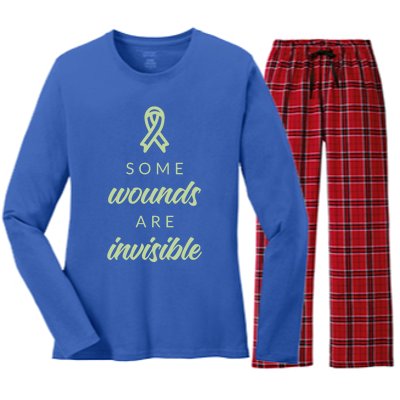 Some Wounds Are Invisible Tal Health Gift Women's Long Sleeve Flannel Pajama Set 