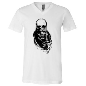 Skull With Arabic V-Neck T-Shirt