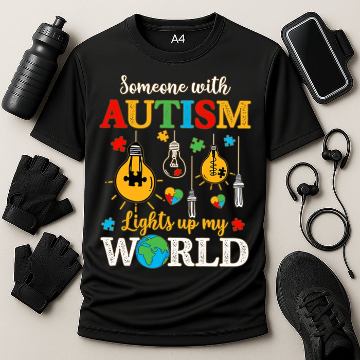 Someone With Autism Lights Up My World Autistic Awareness Autism Awareness Cooling Performance Crew T-Shirt