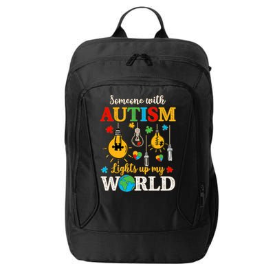 Someone With Autism Lights Up My World Autistic Awareness Autism Awareness City Backpack